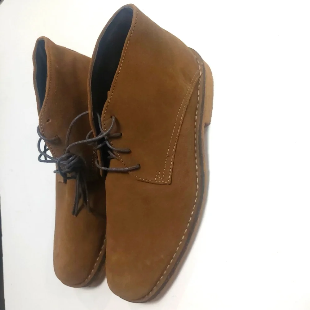 JOHNSTON & MURPHY Runnell Chukka Camel Brown Sheep Skin Shoes Size 8.5M